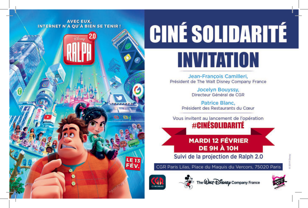 The Walt Disney Company France et le Groupe CGR Cinémas lancent l’opération « Ciné solidarité » au profit des Restos